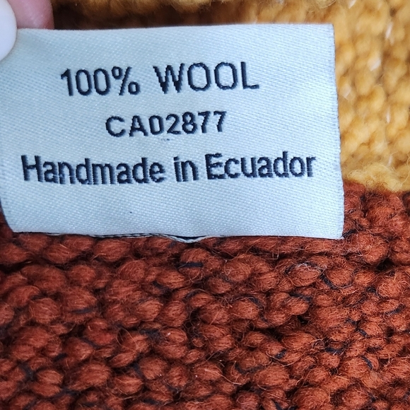 Hand Knit Chunky Hooded Wool Zip Jacket Size L Cozycore Brown Yellow Cozy Knit - Picture 12 of 12